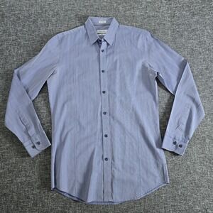 Calvin Klein Mens Blue Pinstripe Slim Fit Dress Shirt Size S Cotton